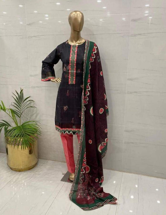 Maroon Viscose Printed 3Pcs Suits - (VPM310)