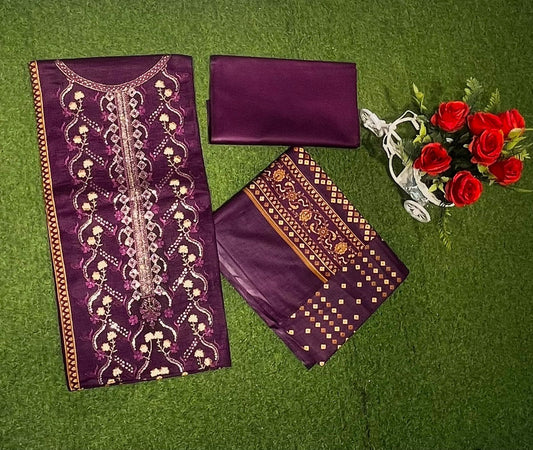 UNSTITCHED PURPLE KARHAI 3PCs (UKP039)