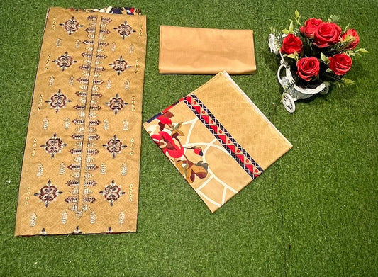 UNSTITCHED BEIGE KARHAI 3PCs (UKP034)