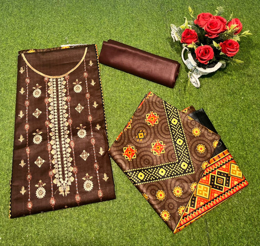 UNSTITCHED BROWN KARHAI 3PCs (UKP032)